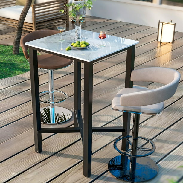 Wisfor 4 Person Vintage 41.4 High Pub Bar Table Breakfast Dining Tables Sturdy Metal Frame Glossy Jaded white