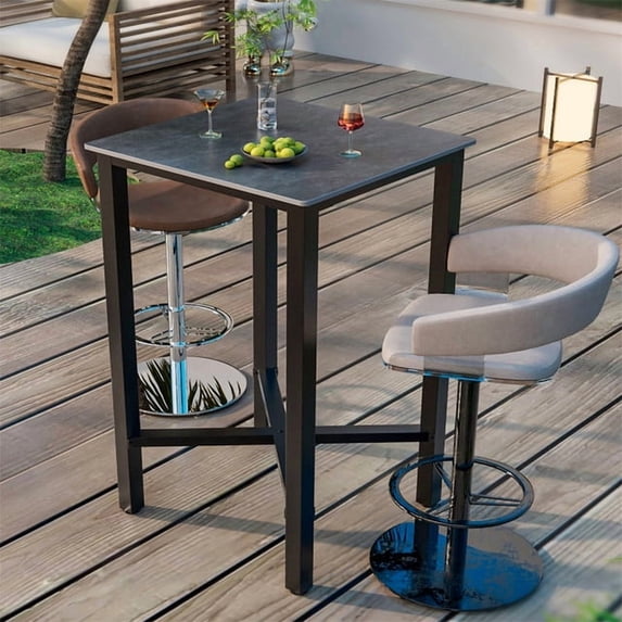 Wisfor 4 Person Vintage 41.4" High Pub Bar Table Breakfast Dining Tables Sturdy Metal Frame, Matte Gray