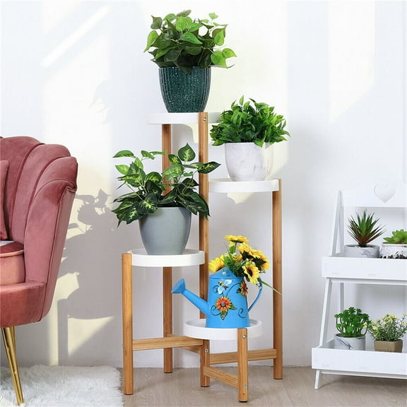Wisfor 4 Tier Tall Plant Stand Mothproof Bamboo Corner Plant Flower Shelf for Indoor Outdoor,31.5in