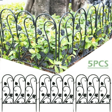 Wisfor 5 Panels Decorative Garden Fence Rustproof Black Metal Animal Barrier, 23.4x24.3 inch