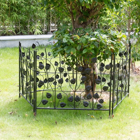 Wisfor 5 Panels Decorative Garden Fence Rustproof Black Patio Metal Animal Barrier, 27.2x26.3inch