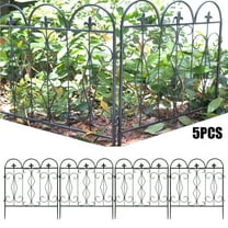 Wisfor 5 Panels Decorative Garden Fence Rustproof Black Patio Yard Metal Barrier, 27.2x26.3 inch