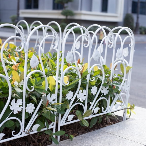 5pcs Metal White Decorative Garden Fence Rustproof Animal Barrier, 27.2x26.3inch