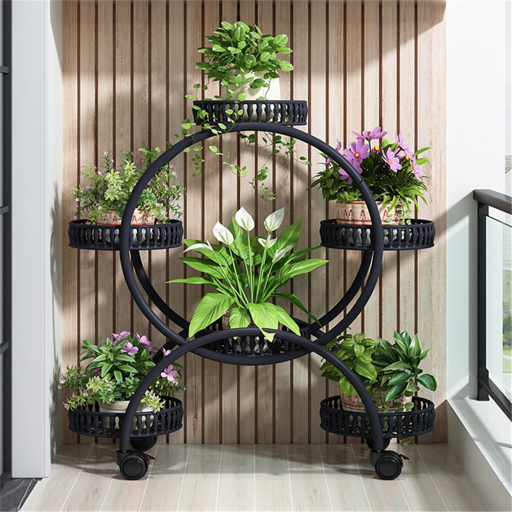 Wisfor 6 Tier Flower Holder Antirust Plant Stand Shelf with 4-Wheel Free  Moving for Outdoor Indoor,30.9 H 