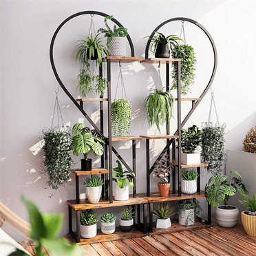 Wisfor 6-Tier Metal Plant Stand Indoor Heart Shaped Ladder Flower Pot Holder for Home Patio Garden
