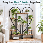 UNHO 6-Tier Heart Shaped Plant Stand, 2-Piece Tall Indoor Plant Shelf for Multiple Plants, 64.9", Black & Brown