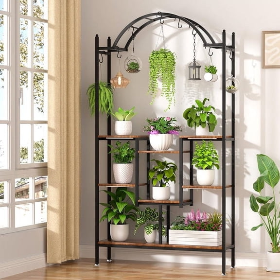 Wisfor Arched Metal Plant Stand Heavy Duty 5 Tier Flower Pot Holder Indoor Outdoor for Garden Home