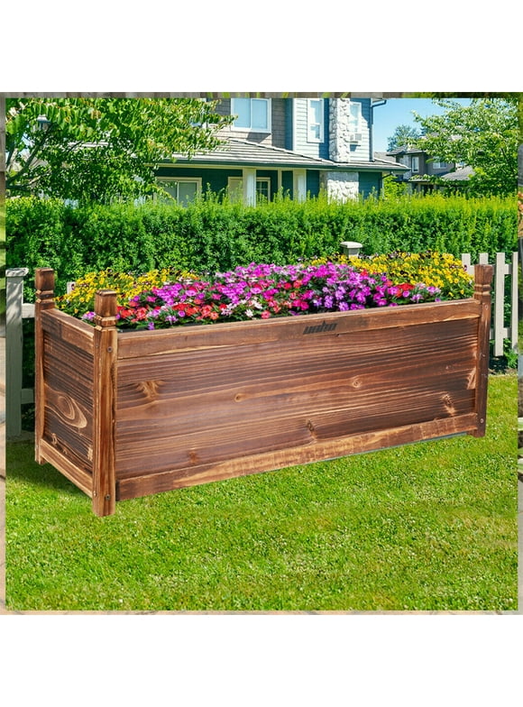 Wisfor Carbonized Pine Wood Raised Garden Bed Backyard Vegetable Planter Box, 35.4x11.8x13.3 inch