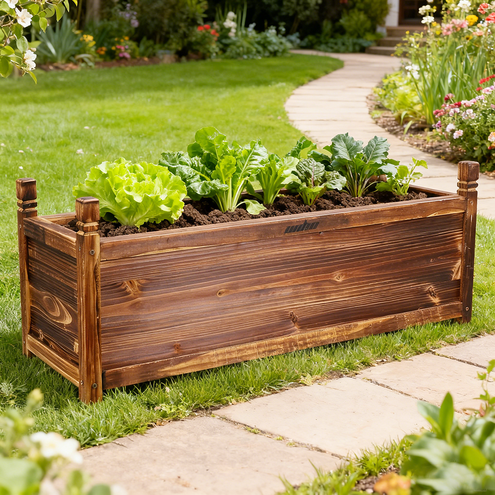 ガーデニングBOX Wisfor Carbonized Pine Wood Raised DIY Flower Garden Bed, 35.4x11