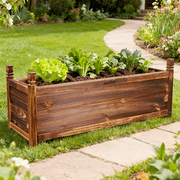 35.4x11.8x13.3" Carbonized Pine Wood Raised Garden Bed Planting Box  Outdoor Backyard Vegetable Planter