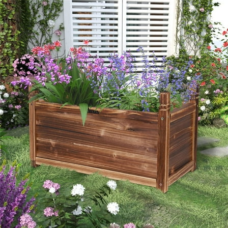 Wisfor Carbonized Pine Wood Raised Garden Bed Patio Outdoor Vegetable Plant Box, 23.6x11.8x13.3 inch