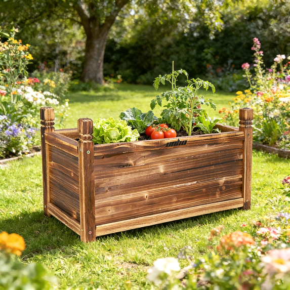 Wisfor Carbonized Pine Wood Raised Garden Bed Patio Outdoor Vegetable Plant Box, 23.6x11.8x13.3 inch