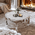 thumbnail image 1 of Wisfor Crushed Diamond Round Coffee Table Mirrored Frame Silver 31.5x31.5x18.3inch, 1 of 10