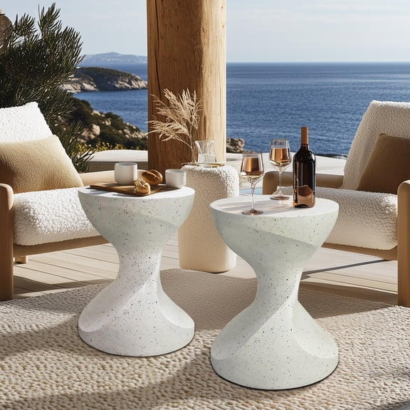 Wisfor Elegant Twist Lightweight Concrete Table Outdoor Indoor Accent Coffee Table End Side Table Stool, 14.76x19.68 inch