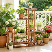 6 Tier Pine Wood Plant Stand Flower Bonsai Shelf Rack Garden Patio Balcony Decorative