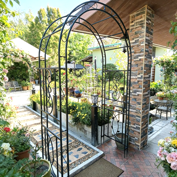 Heavy Thicken Iron Garden Arch Trellis for Climbing Plants Outdoor Garden Backyard Decor,Double Column Black, 52.75x21.65x84.64 inch