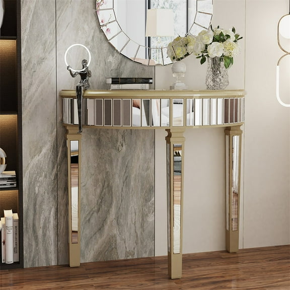 Wisfor Half-moon Mirrored Console Table Accent Entryway Living Room Storage Display Table