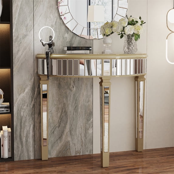 Storage Display Table Wisfor Half-moon Mirrored Console Table Accent Entryway Living Room ...