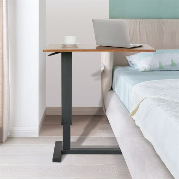 Wisfor Height Adjustable Overbed Table Bedside C Table w/ Wheels Home Hospital Use,Gas-lift