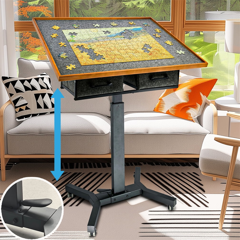 Wisfor Large 1500PCS Jigsaw Puzzle Table Gas-Lift Height Adjustable 360° Rotation Tilting Desktop w/ 2 Storage Drawer,35.43x27.56x38.58 inch