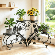 2PCS Metal Black Plant Stand Heart Shaped Flower Holder Racks for Outdoor Garden Patio Indoor
