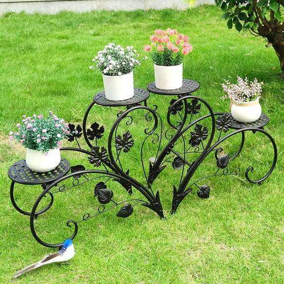 2PCS Metal Black Plant Stand Heart Shaped Flower Holder Racks for Outdoor Garden Patio Indoor
