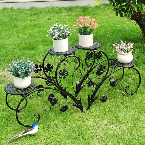 Wisfor Plant Stand Heart Shaped Set of 2 Metal Flower Holder Racks for Outdoor Indoor Patio, Black