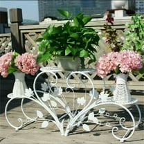 Wisfor Plant Stand Heart Shaped Set of 2 Metal Flower Potted Holder for Outdoor Indoor Patio, White
