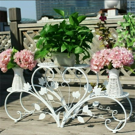 Wisfor Plant Stand Heart Shaped Set of 2 Metal Flower Potted Holder for Outdoor Indoor Patio, White