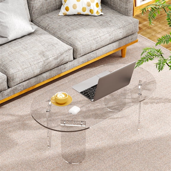 Wisfor Premium Clear Acrylic Coffee Table Sofa End Side Table Living Room Storage Decorative, Transparent, 37.40x19.69x13.78 inch
