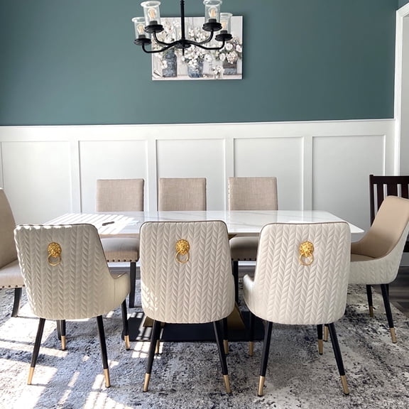 Wisfor Set of 2 Microfiber Leather Dining Chairs Soft Upholstered Kitchen Chairs Seat, Light Khaki Colour