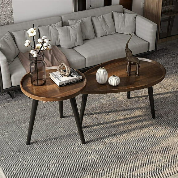 Wisfor Set of 2 Nesting Coffee Table Solid Wood Side Tables for Living Room, 31.5x21.65x14.96 inch