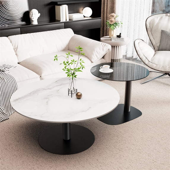 Wisfor Set of 2 Round Marble Coffee Table Heavy Duty Accent Side Table for Living Room ,17.71 inch