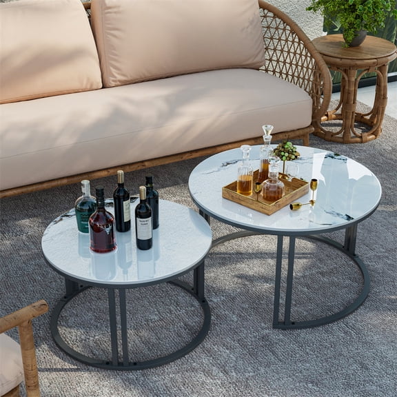Wisfor Set of 2 Sintered Stone Nested Table Living Room Coffee Table Center End Side Table Display