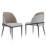 Wisfor Set of 2 Wider Dining Chairs Soft Sponge Filling PU Leathered Kitchen Chairs,Colour Light Khaki & Off-White Grey