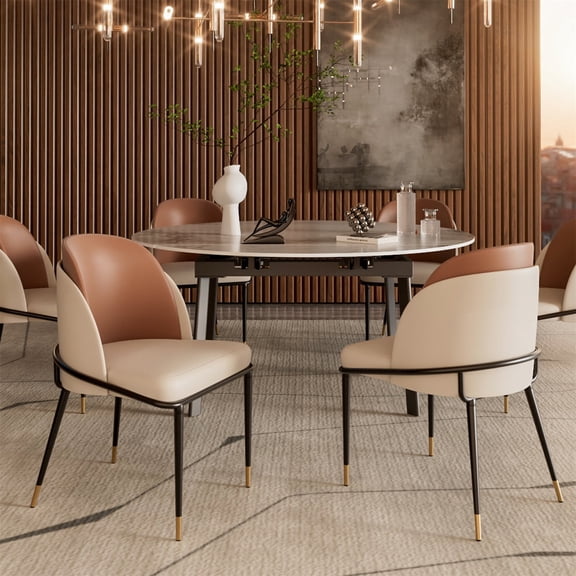 Wisfor Set of 2 Wider Dining Chairs Soft Sponge Filling PU Leathered Kitchen Chairs, Colour Reddish Brown & Beige
