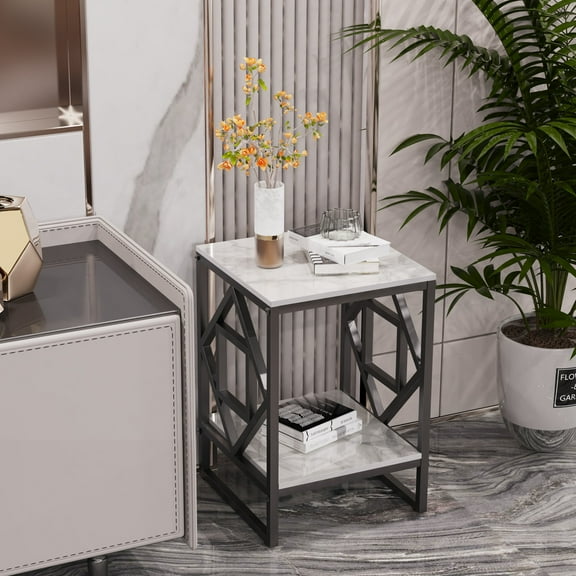 Wisfor Sintered Stone 2-Tier Side End Table Nightstand for Living Room Bedroom Patio,15.75x22.83 in