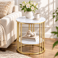 thumbnail image 1 of Wisfor Sintered Stone 2 Tier Sofa Side Table Round Coffee Table Nightstand for Living Room Bedroom, 1 of 13