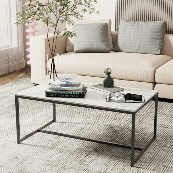 Wisfor Sintered Stone Coffee Table Living Room Sofa End Side Table, 39.4x23.6x16.9inch, Glossy White