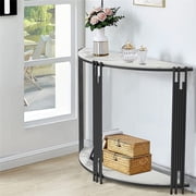 Wisfor Sintered Stone Console Table Entryway Table Black Metal Leg 2 Tier, 39.4x11.8x30.7 inch