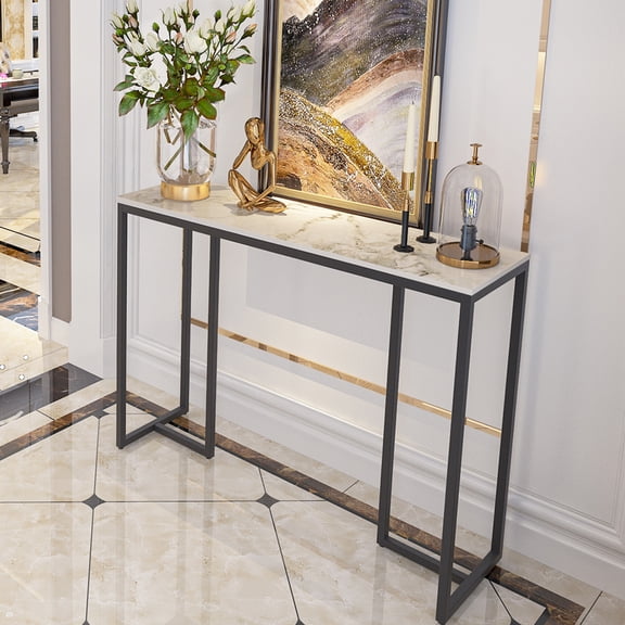 Wisfor Sintered Stone Console Table Narrow Long Sofa Table for Entryway Living Room,White Emerald