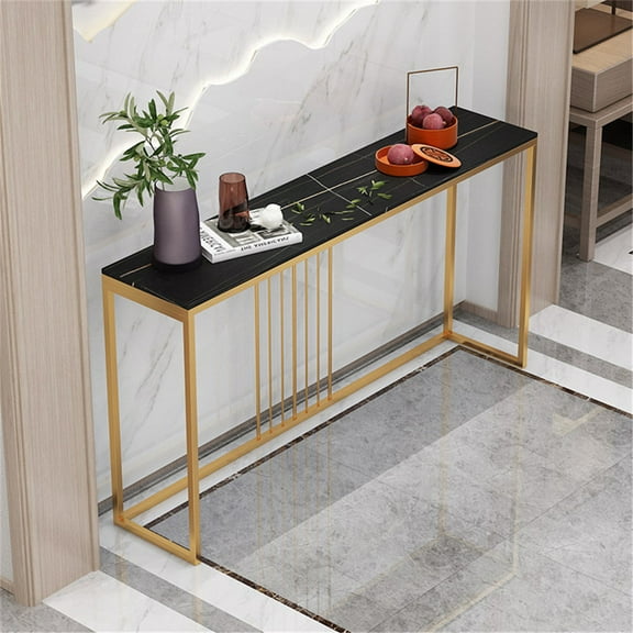 Wisfor Sintered Stone Console Table Slim Narrow Hallway Tablefor Living Room Entryway,Black 47.2x11.8x30.9 inch
