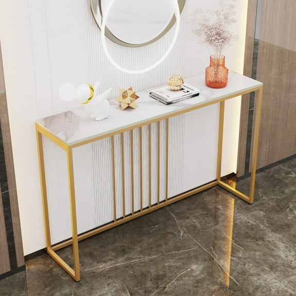 Wisfor Sintered Stone Console Table Slim Narrow Hallway Tablefor Living Room Entryway ,White 47.2x11.8x30.9 inch