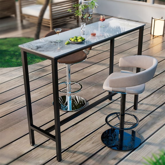 Wisfor Sintered Stone Counter Height Pub Bar Table Kitchen Dining Table,47.2x15.75x41.4", Glossy Jaded White