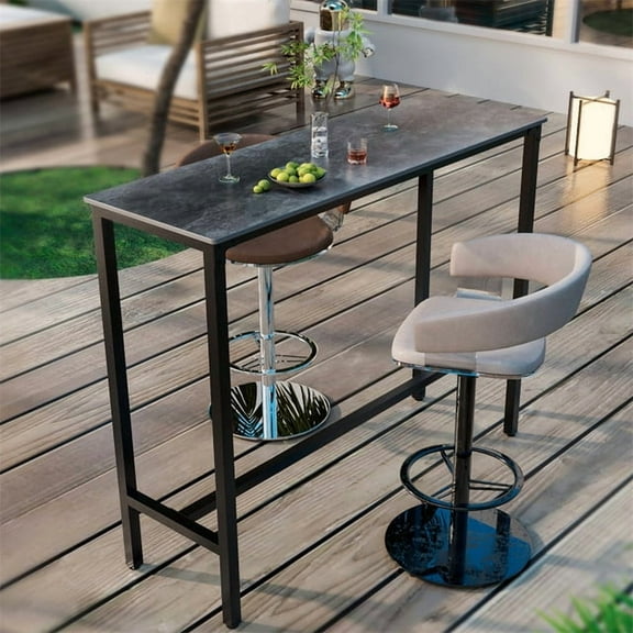 Wisfor Sintered Stone Counter Height Pub Bar Table Kitchen Dining Table,47.2x15.75x41.4", Matte Gray