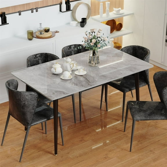 Wisfor Sintered Stone Dining Table Kitchen Dinette Table Furniture with Sturdy Metal Legs,47.2in,Glossy Grey