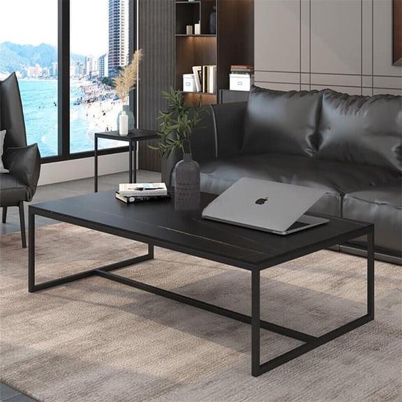 Wisfor Sintered Stone Rectangle Coffee Table Living Room Black Cocktail Table ,39.4x23.6x16.9 inch