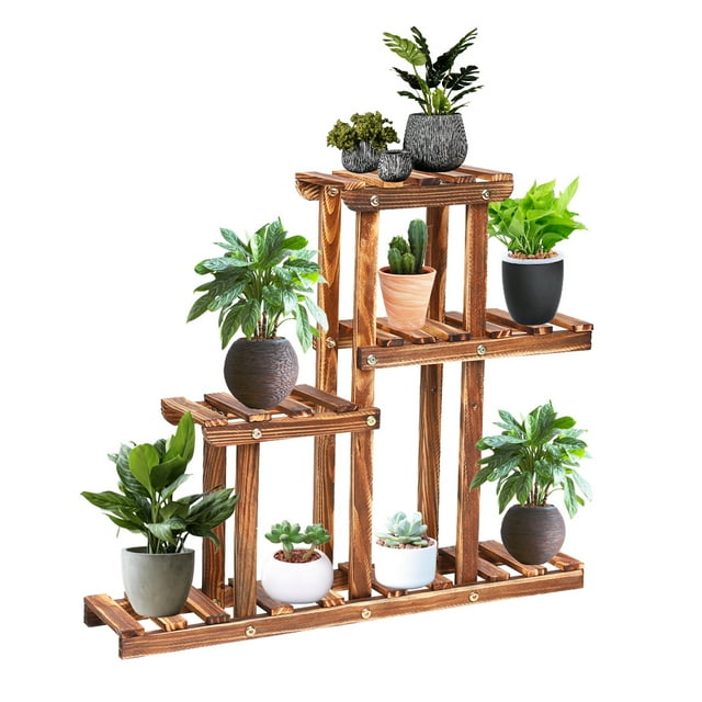 Wisfor Solid Pine Wood Plant Stand Mothproof 8 Potted Flower Succulents ...