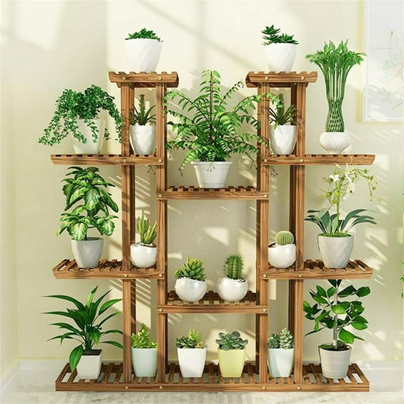 Wisfor Tall Wood Potted Plant Stand Flower Pots Stand Artworks Display Rack for Garden Balcony  Brown