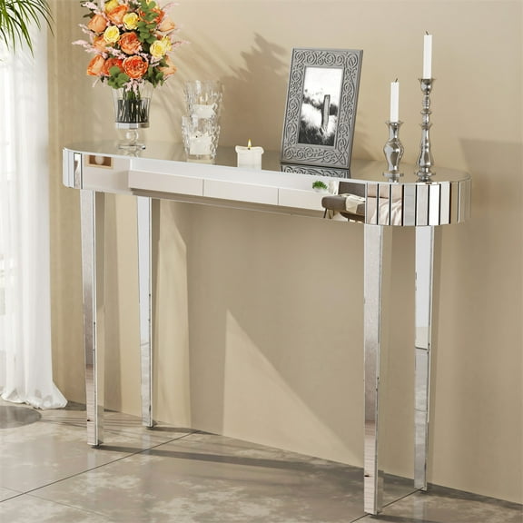 Wisfor Vanity Mirrored Console Table Entryway Storage Table Sofa Makeup Table, Silver 47.2"x12.6"x31.5"